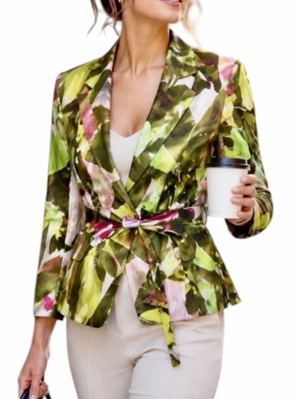 PAUW Amsterdam Art to Wear Abstract Floral Tie Waist Blazer Jacket S/M‎